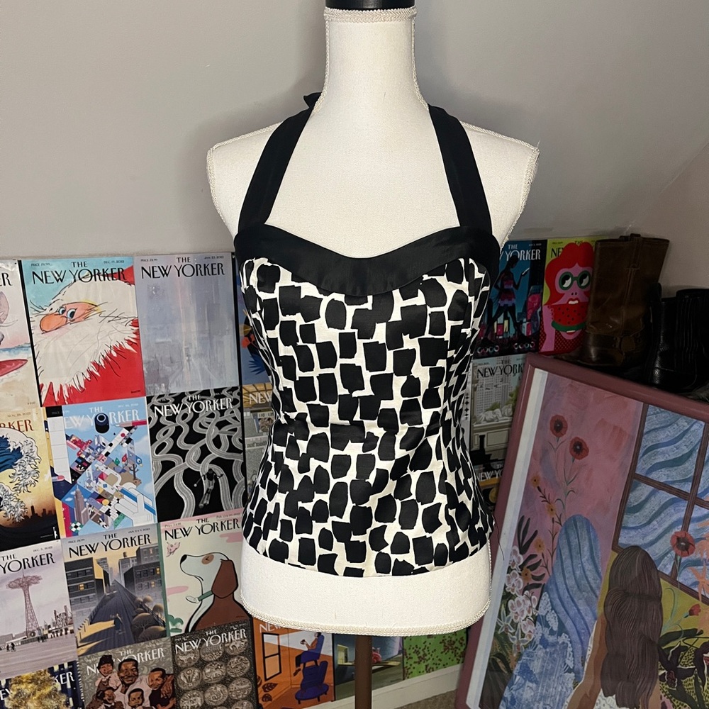 White House Black Market Black and White Halter Top